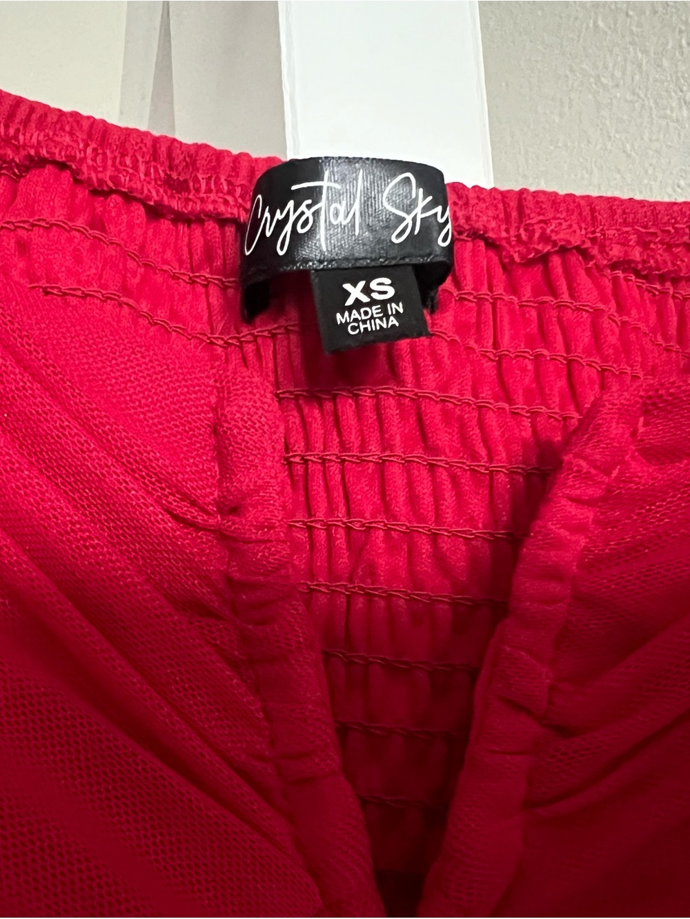 Bright Red Ruched Mesh Crop Top - Picture 3 of 5